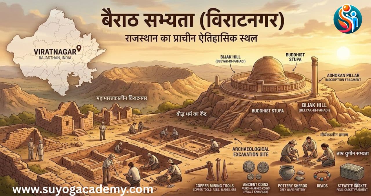 बैराठ सभ्यता (विराटनगर) का इतिहास: उत्खनन, मौर्यकालीन बौद्ध संस्कृति और महत्वपूर्ण पुरातात्त्विक साक्ष्य