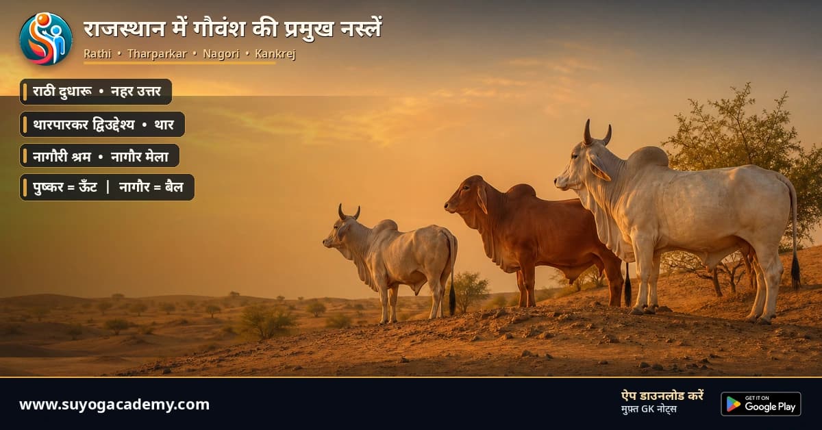 राजस्थान की 5 गौवंश नस्लें — राठी से मालवी — CET/RAS PYQ के साथ (2026 Free Notes)