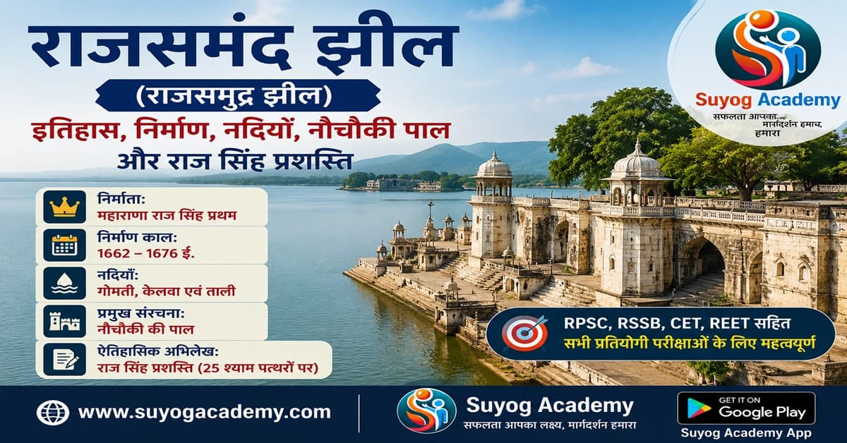 राजसमंद झील (राजसमुद्र झील): इतिहास, निर्माण, भौगोलिक विशेषताएँ, नौचौकी पाल एवं राज प्रशस्ति