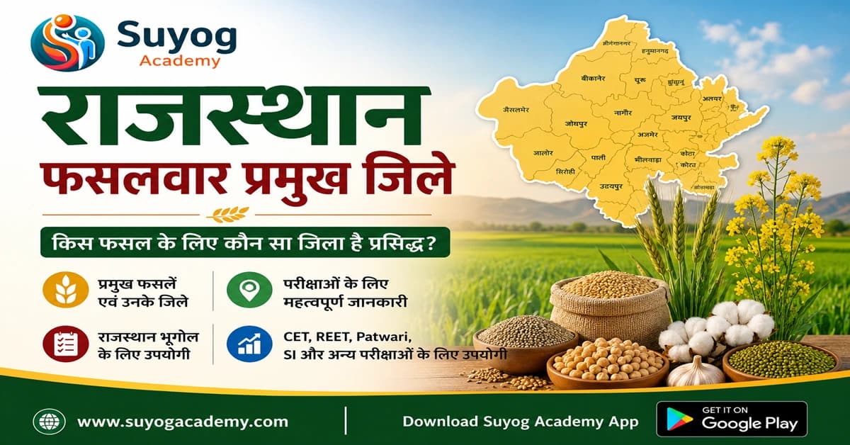 राजस्थान की फसलवार प्रमुख जिले: खरीफ-रबी बेल्ट, उद्यानिकी एवं परीक्षा मैप