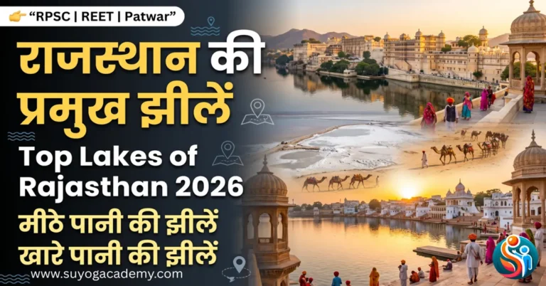Rajasthan ki pramukh jheelen (lakes) ke complete notes,Sambhar, Pichola, Fateh Sagar, Pushkar Lake & more.