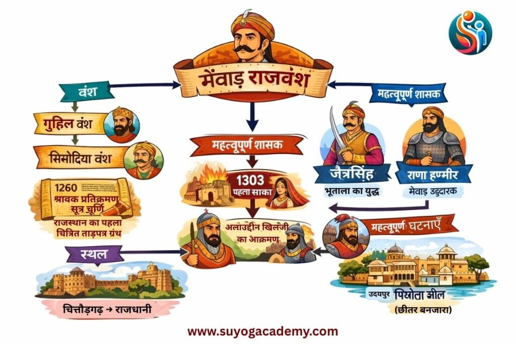 मेवाड़ राजवंश – One-Page Revision Mind Map