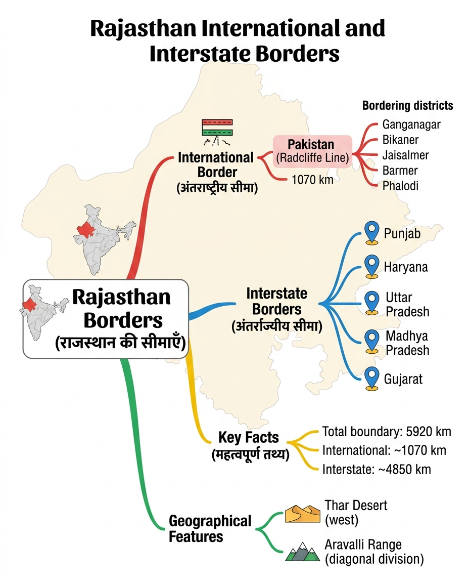 Rajasthan Borders Mind Map (Quick Revision)