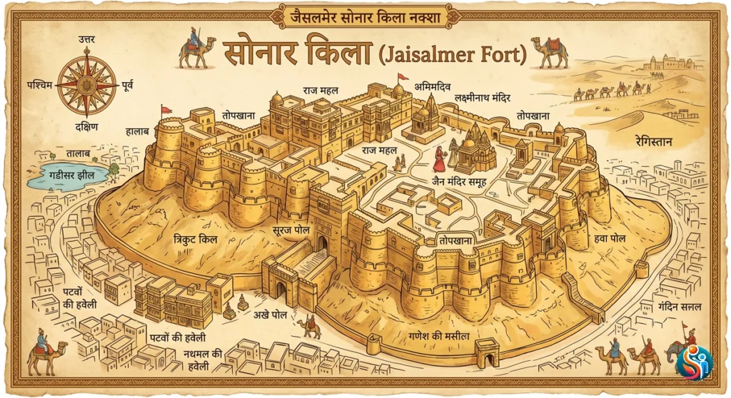 राजस्थान पर्यटन, मरु त्रिकोण जैसलमेर सोनार किला map